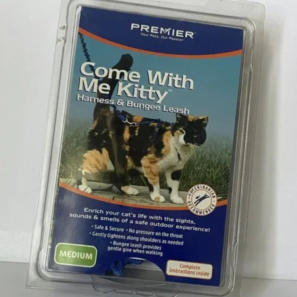 vintage  Come With Me Kitty Cat Harness & Bungee Leash Medium Blue Outdoor Walk